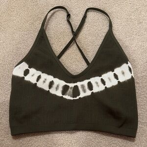 aerie Olive Green & White Tie-Dye Seamless Bralette